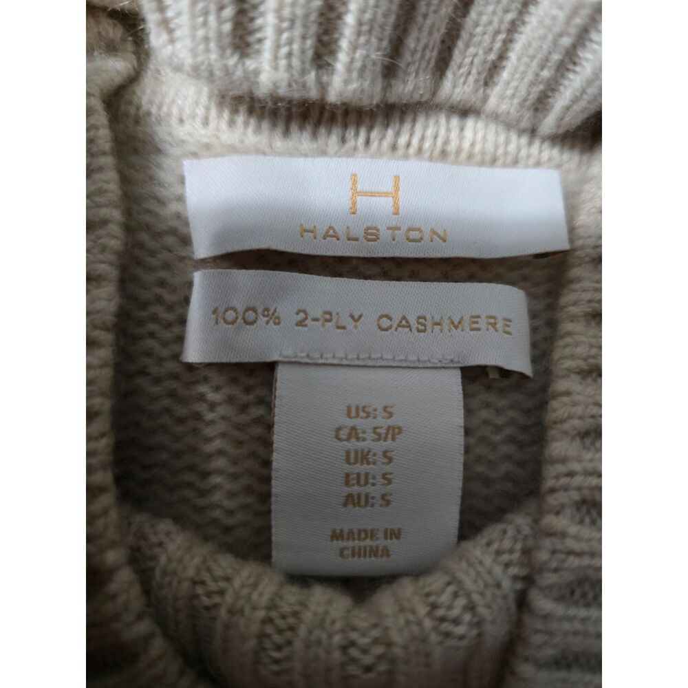 Halston Oatmeal Beige 100% 2-Ply Cashmere Mock Neck Sweater Small